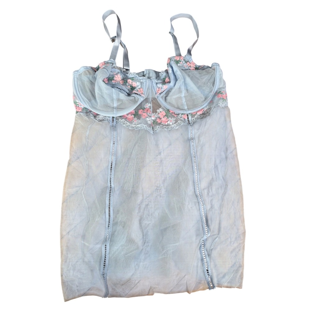 Auden baby blue with pink bows coquette milkmaid teddy lace‎ lingerie dress